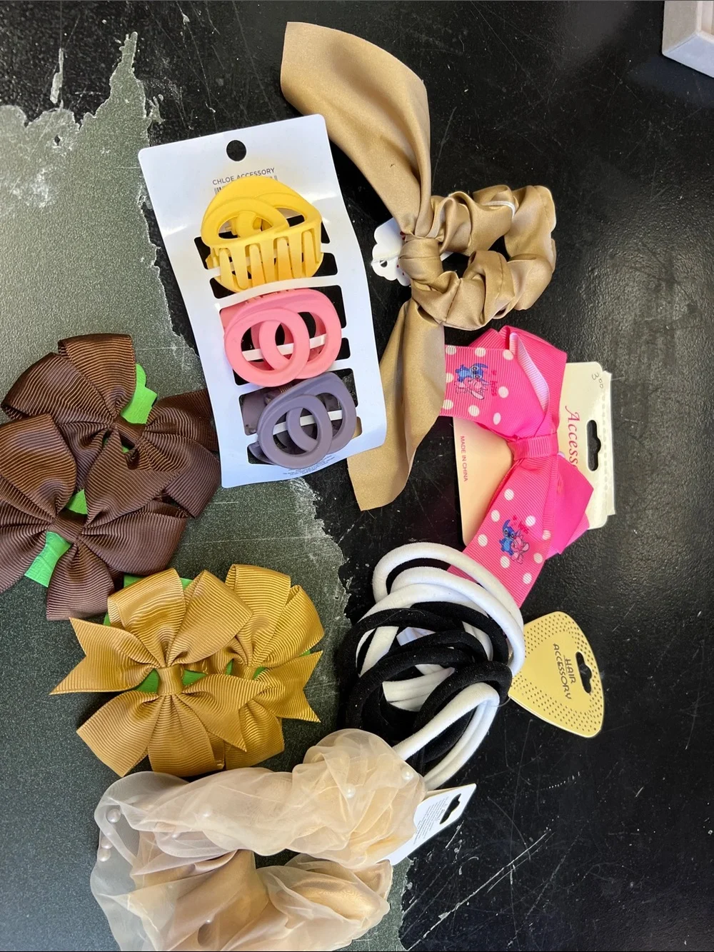 Kids Hair Accessory Set - Beige, Pink, Yellow & Brown